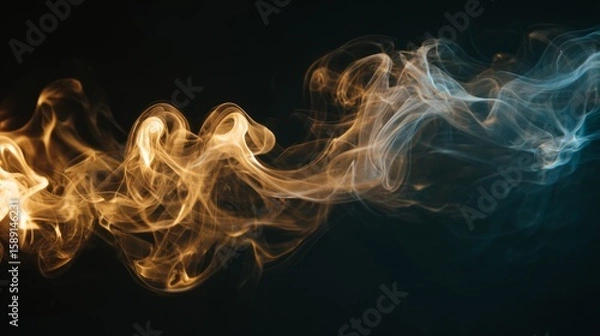 Fototapeta Abstract smoke swirl in orange and blue colors on dark background  