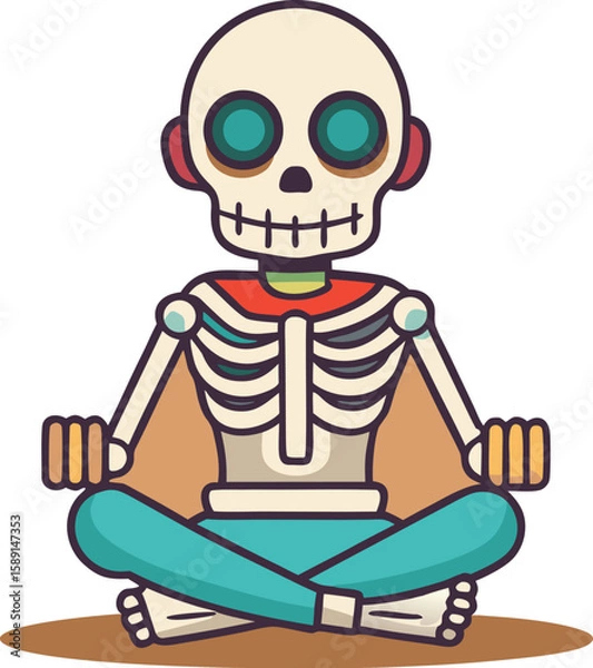Fototapeta Skeleton meditating in lotus pose with teal pants meditation yoga