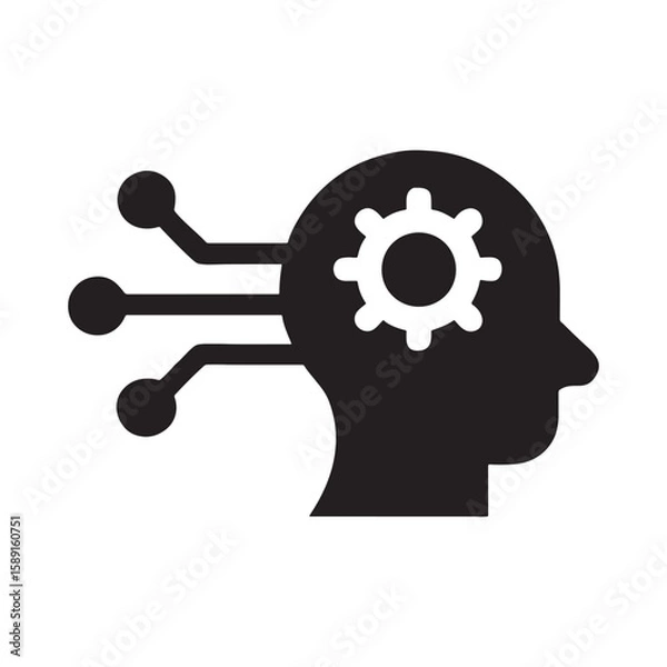 Obraz Human Brain with Cogwheel and Circuit Connections Artificial Intelligence and Cognitive Function