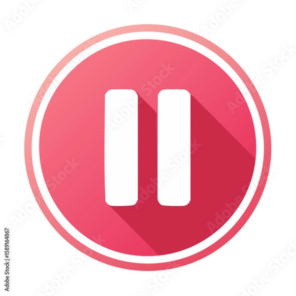 Obraz Stop Button Icon - Pause Symbol on Red Circle Background with White Border