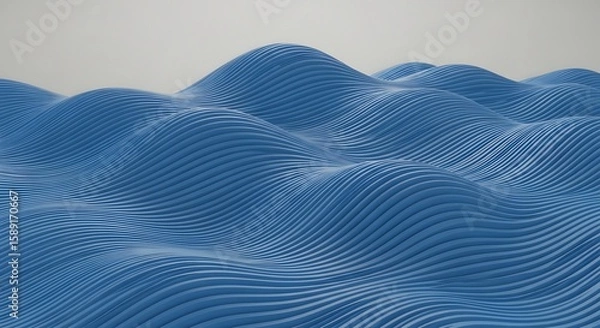 Obraz Abstract blue wavy surface with repetitive line pattern design