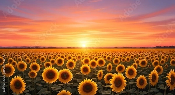Obraz A field of sunflowers at sunset with a colorful sky above