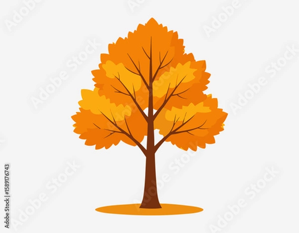 Obraz Autumn Tree with Orange Foliage on White Background