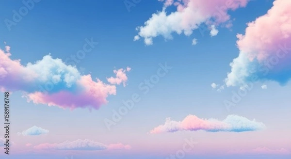 Obraz Pastel clouds float gently in a light blue daytime sky view
