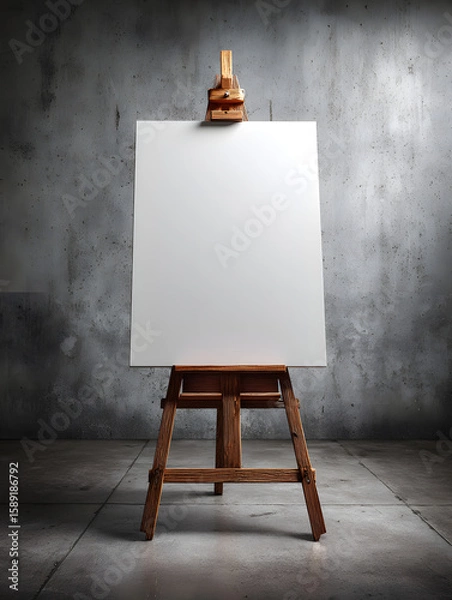 Fototapeta white foam board poster on an easel front facing, blank, exhibition, presentation, marketing, standing