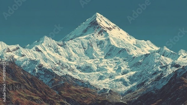 Obraz Snowy mountain peak against a clear sky.