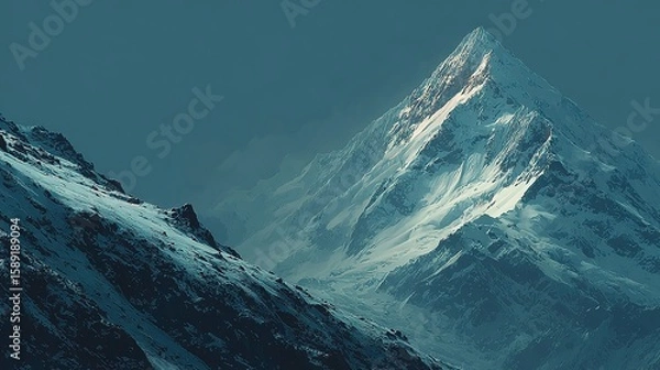 Obraz Snowy mountain peak against a muted sky.
