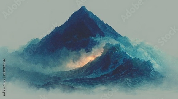 Obraz Misty mountain range with a vibrant center peak.
