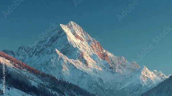 Obraz Snowy mountain peak against a clear blue sky.