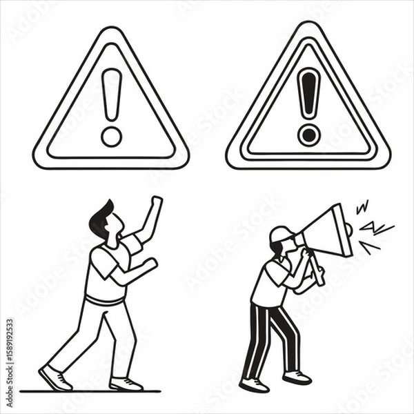 Obraz Safety Warning Icons and Worker Reaction