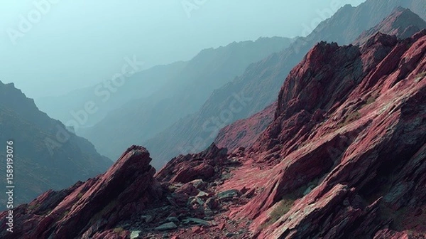 Obraz Red rock formations in a mountainous landscape.