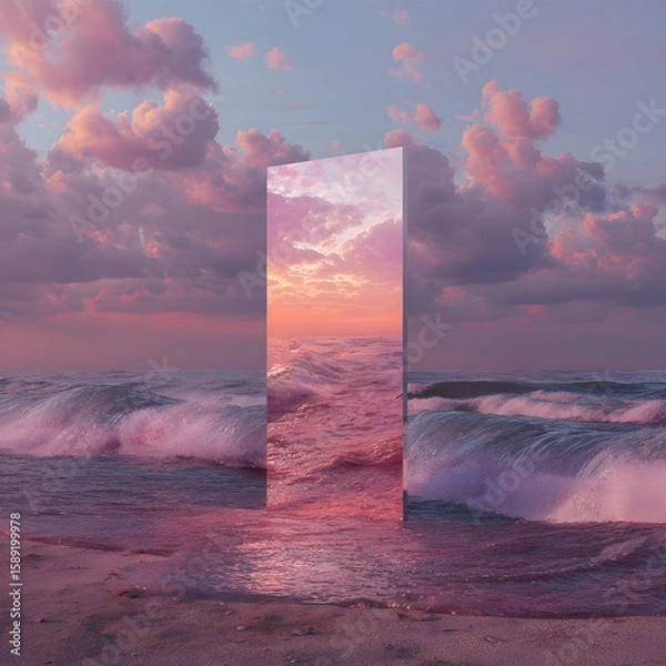 Obraz Abstract factasy and realistic mirror in desert, background, futuristic