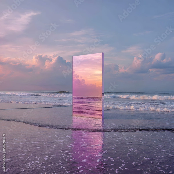 Obraz Abstract factasy and realistic mirror in desert, background, futuristic