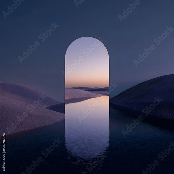 Obraz Abstract factasy and realistic mirror in desert, background, futuristic	