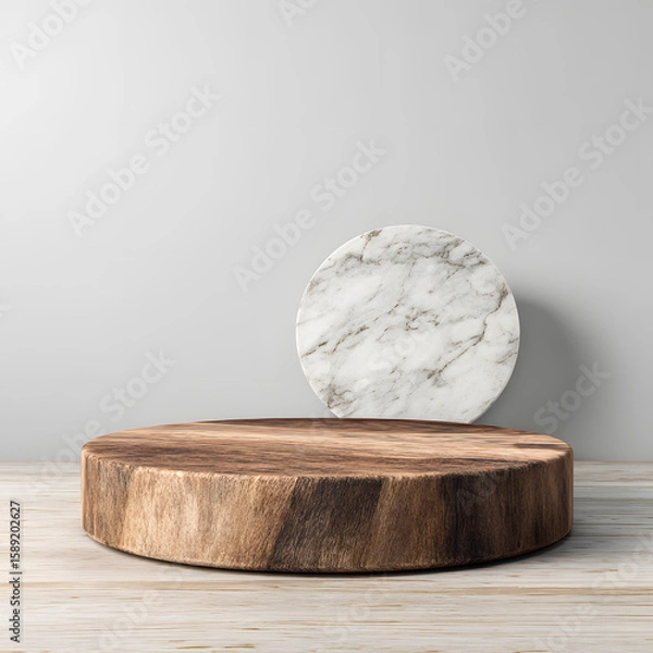 Obraz Indoor kitchen with a wooden table with studio and daylight 