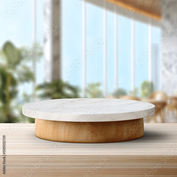Obraz Indoor kitchen with a wooden table with studio and daylight 