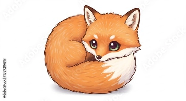 Fototapeta 愛らしい子ぎつね 丸く毛並みふわふわ 優しい光 (Airashii kogitsune maruku kenami fuwafuwa yasashii hikari) Translation: Adorable fox kit, round fluffy fur, gentle light. AI Generated
