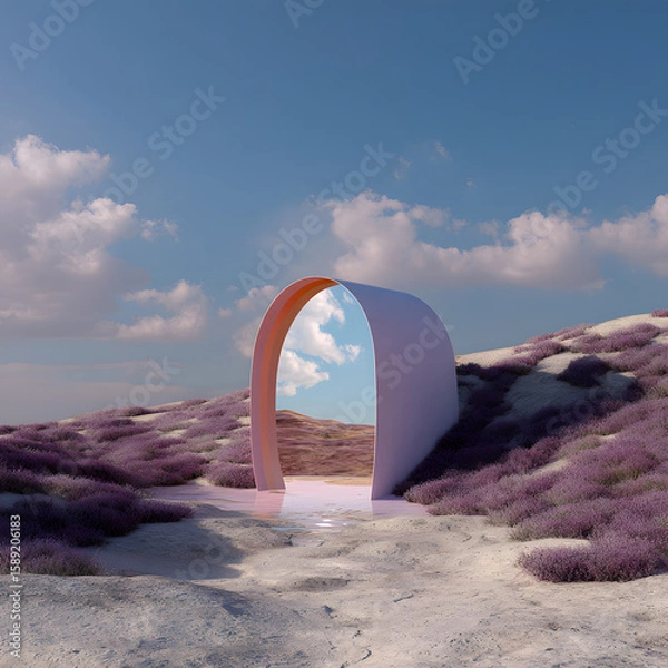 Obraz Abstract factasy and realistic mirror in desert, background, futuristic