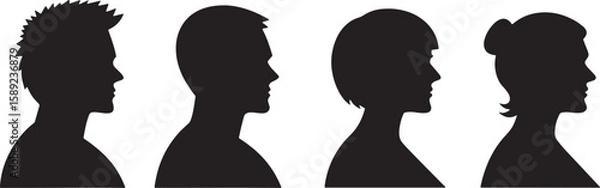 Fototapeta Diverse human profiles black silhouettes male female