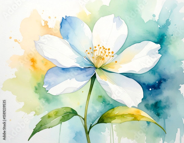 Obraz Watercolor flower in soft pastel colors. Symmetrical floral pattern with layered petals in pink, purple, and blue. Gentle texture and creative style. Perfect for backgrounds, greeting cards, prints