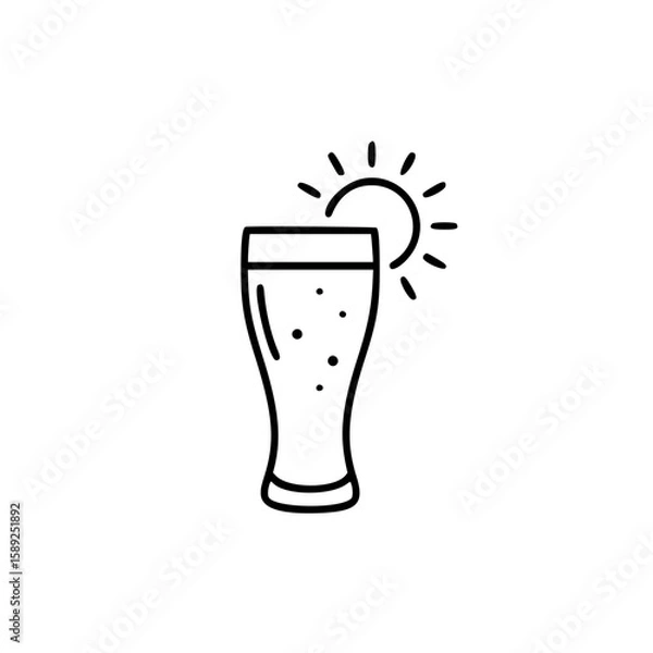 Fototapeta Simple vector linear icon of a beer glass with sun, International Beer Day    