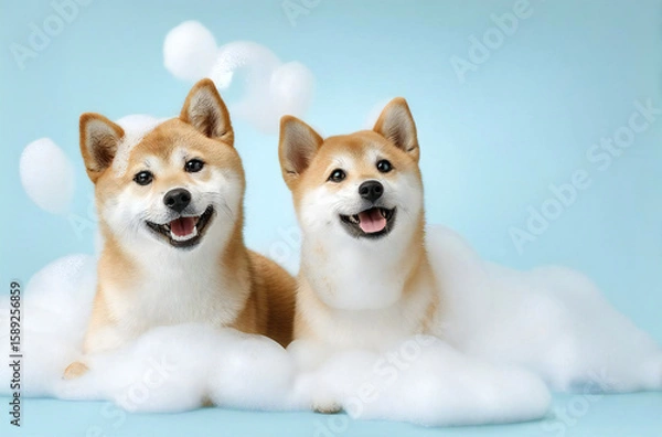 Obraz お風呂タイムを楽しむ柴犬