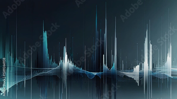 Fototapeta Abstract blue wave design illustrating sound, music, and technology with a digital pulse and light frequency