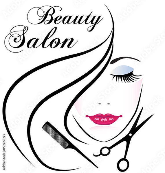 Fototapeta Face of pretty woman silhouette logo.Cosmetic beauty salon company logo