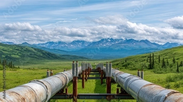 Obraz Pipeline through Alaskan landscape
