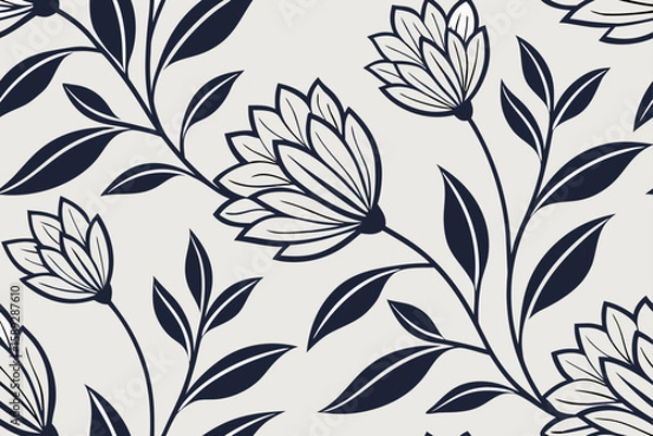 Obraz Dark Floral Pattern On Light Background seamless damask