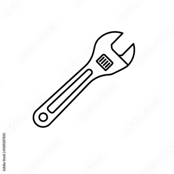 Fototapeta Adjustable wrench in minimalist line art style with white background  