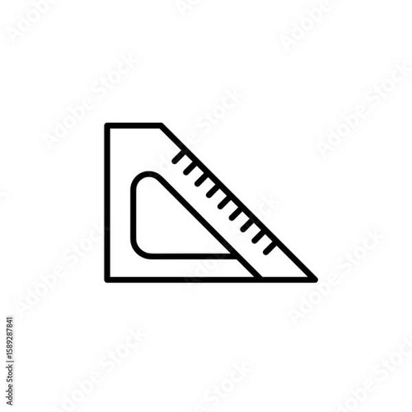 Fototapeta Geometric triangle ruler with measurements in black outline design  