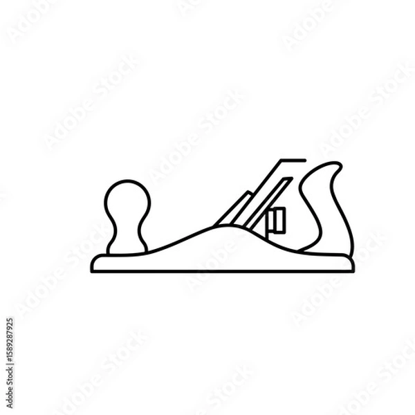 Fototapeta Wooden hand planer tool in minimalist sketch style on white background  