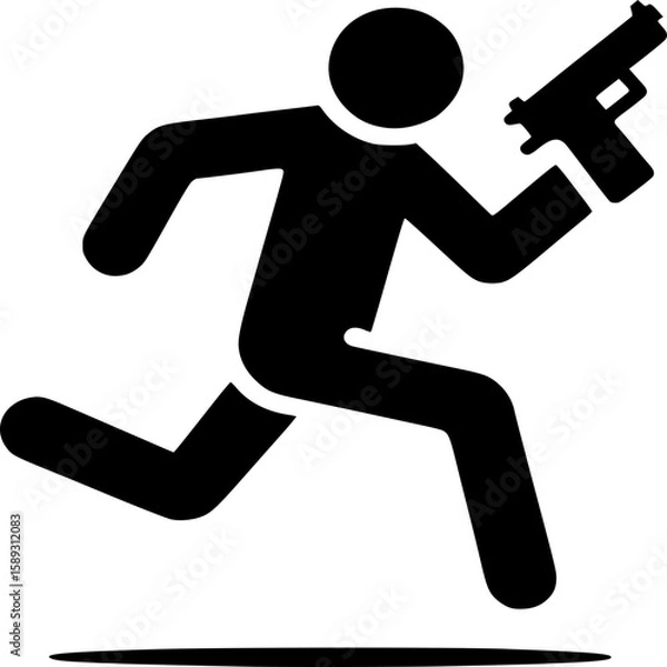 Fototapeta Silhouette Figure on the Run with Gun: A dynamic silhouette figure sprints urgently while brandishing a gun, creating a sense of pursuit.
