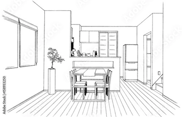 Fototapeta 漫画風ペン画イラスト　リビング