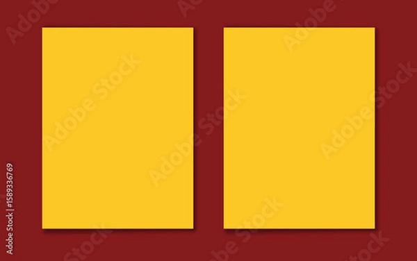 Fototapeta Double yellow window panel icon with bold maroon frame, flat vector design for architecture visuals, floorplans,  home decor sketches, or building blueprints