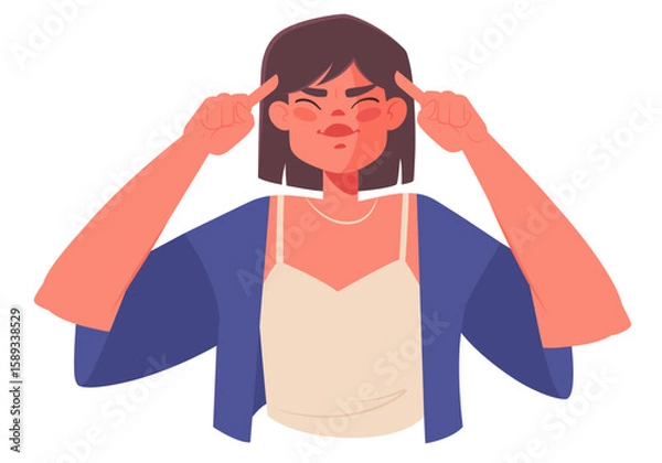 Obraz Brainstorming concept, or memory theme of trying to remember something, power of thought. Body language, young girl thinking hard about something, or remembering something.