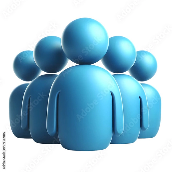Fototapeta Group of blue abstract figures in a team formation isolated on transparent background