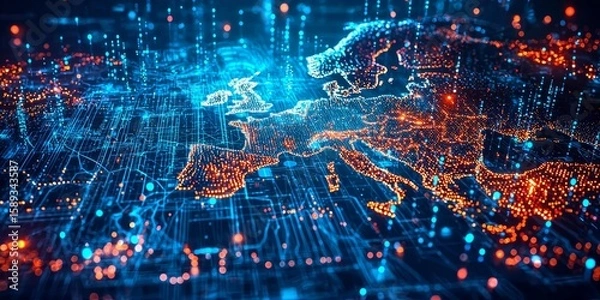 Fototapeta Illustration emphasizing data transfer and cyber technology in the region.