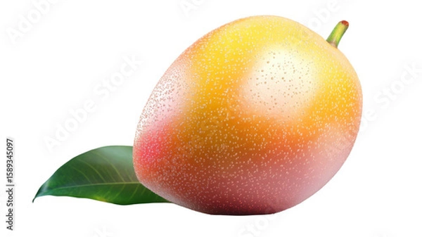 Obraz Fresh Ripe Pear with Green Leaf Isolated on White Background
