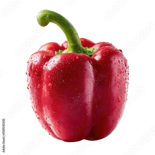 Fototapeta A vibrant red bell pepper with water droplets, isolated on a transparent background