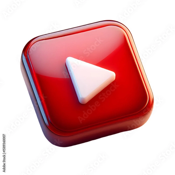 Fototapeta 3d glossy red youtube play button icon isolated on transparent background