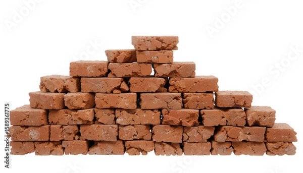 Obraz Stacked Antique Terracotta Bricks – Weathered Orange-Red Clay Bricks with Rough Texture and Irregularities Isolated on Transparent Background