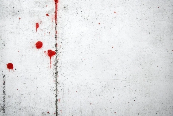 Fototapeta Red Splatter on Concrete: A close-up view captures the stark contrast of crimson droplets against a rugged concrete backdrop, conveying a story of raw emotion and urban textures.
