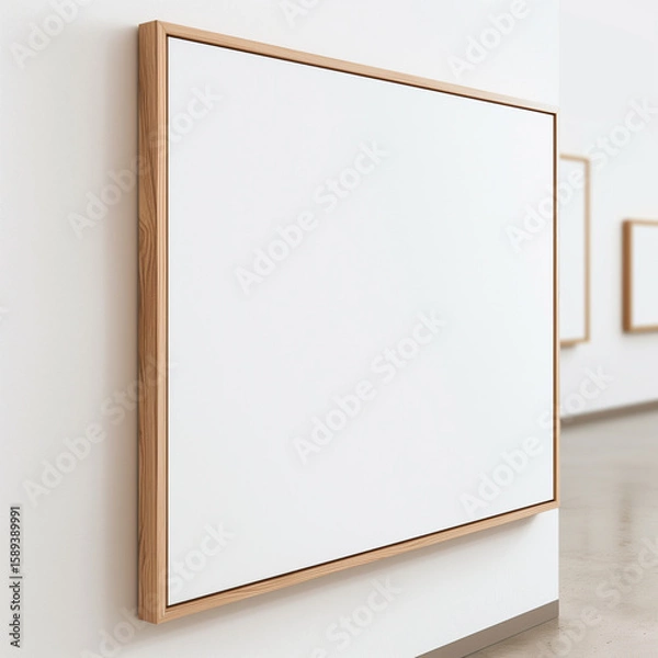 Fototapeta Real home interior with horizontal empty frame from side view for showcasing mockup posters, canvas prints, or photography in lifestyle setting