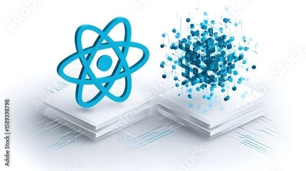 Obraz Innovative and elegant vector illustration featuring a robust React icon paired with a sophisticated JavaScript library design for advanced web development applications