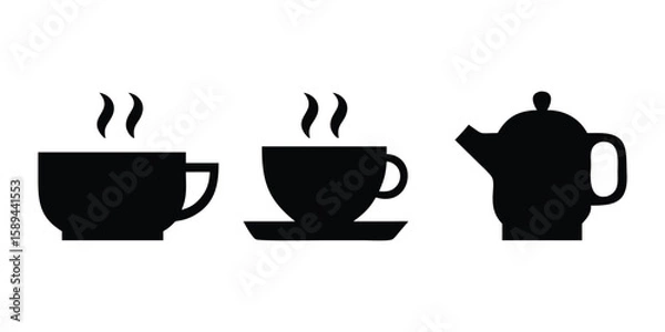 Obraz Silhouette Icon Set of Coffee and Tea Essentials Minimalist Vector for Cafes, Beverages, and Hospitality