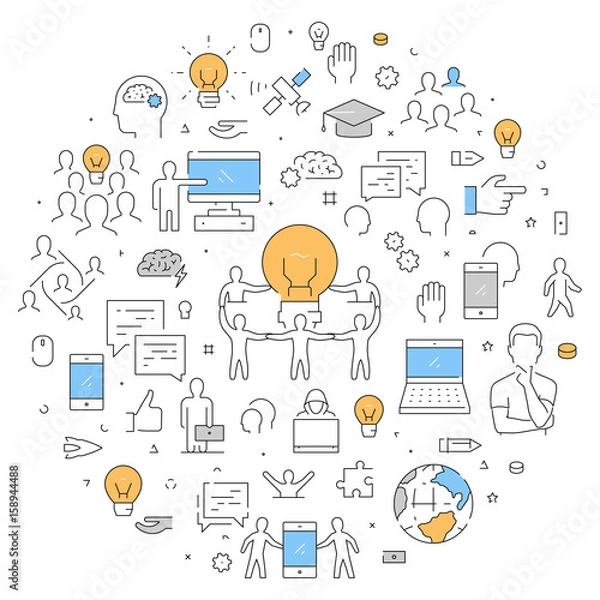 Obraz Vector line web banner for crowdsourcing