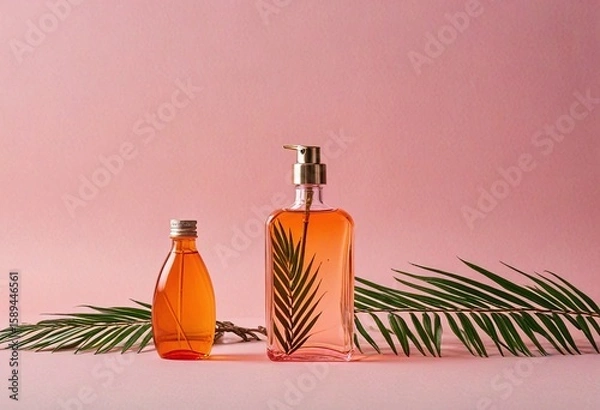 Fototapeta Minimal Perfume Bottle Mockup with Pink Background
