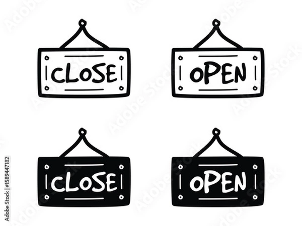 Obraz Hand Drawn Open Close Sign Board Doodle Icon Vector Set